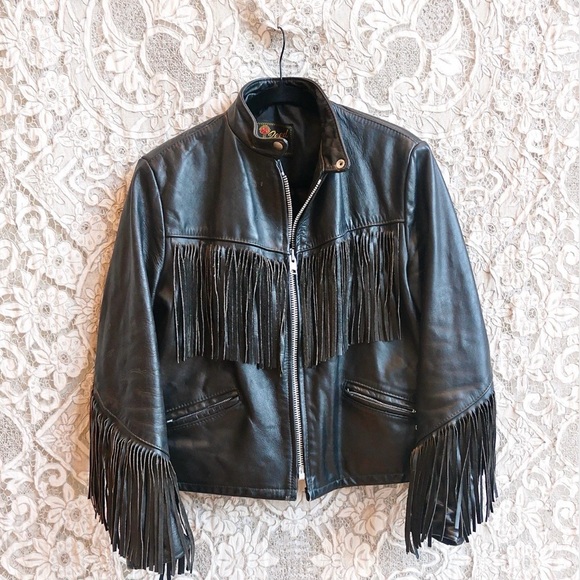 Reed Sportswear Jackets & Blazers - Vintage Black Fringe Leather Jacket